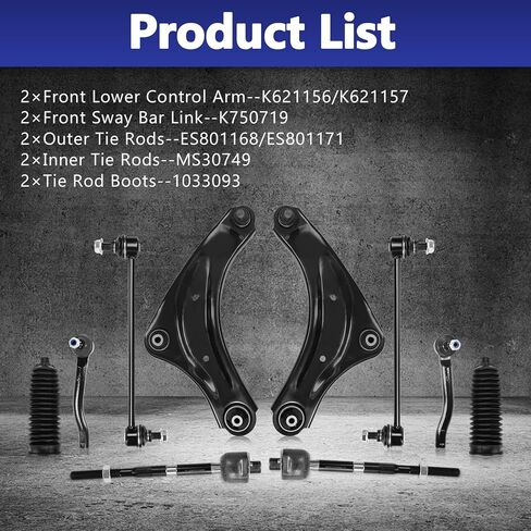 10Pcs Suspension Kit Front Lower Control Arm Sway Bar Tie Rod End Link Rack Pinion Boot with Ball Joint Assembly Replacement for Nissan Juke 2011-2017 Nissan LEAF 2011 2012 in Kuwait