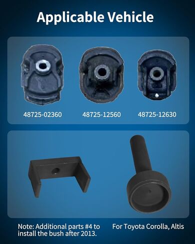 Sub Frame Bushing Installer and Removal Tool Kit Rubber Mount Press Tool Set for Toyota Corolla Altis 48725-12560, 12630, 02360 With bushing accessories installed after 2013 with instruction manual in Kuwait