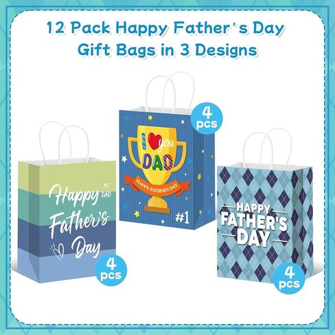 LIJUGITF 12 Pack Fathers Day Gift Bags with Handles, Blue Paper Gifts Bags for Dad, Grandpa, Stepdad, Happy Father's Day Wrapping Bag for Father's Day, Birthday & Family Gatherings in Saudi Arabia