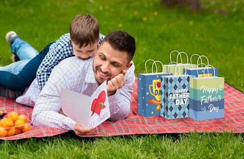 LIJUGITF 12 Pack Fathers Day Gift Bags with Handles, Blue Paper Gifts Bags for Dad, Grandpa, Stepdad, Happy Father's Day Wrapping Bag for Father's Day, Birthday & Family Gatherings in Saudi Arabia
