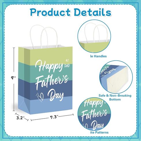 LIJUGITF 12 Pack Fathers Day Gift Bags with Handles, Blue Paper Gifts Bags for Dad, Grandpa, Stepdad, Happy Father's Day Wrapping Bag for Father's Day, Birthday & Family Gatherings in Saudi Arabia