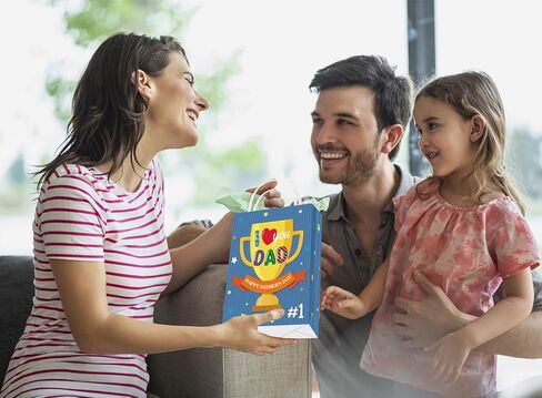 LIJUGITF 12 Pack Fathers Day Gift Bags with Handles, Blue Paper Gifts Bags for Dad, Grandpa, Stepdad, Happy Father's Day Wrapping Bag for Father's Day, Birthday & Family Gatherings in Saudi Arabia