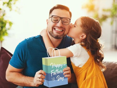LIJUGITF 12 Pack Fathers Day Gift Bags with Handles, Blue Paper Gifts Bags for Dad, Grandpa, Stepdad, Happy Father's Day Wrapping Bag for Father's Day, Birthday & Family Gatherings in Saudi Arabia