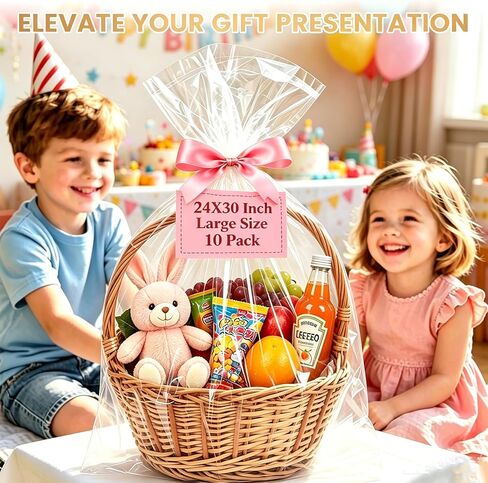 Flasunire Large Cellophane Bags for Gift Baskets - 24x30 Inch 10 PCS Clear Gift Bags Cellophane Wrap Bags Shrink Plastic for Easter Gift Basket Wrapping in Saudi Arabia