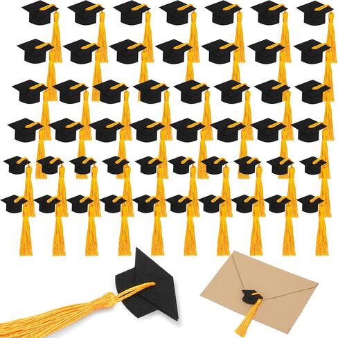 50pcs Graduation Cap Stickers, Black Felt Grad Hat with Tassel Sealing Labels Class of 2026 Party Favors Decal Stickers for Envelopes College High School Graduations Party Supplies in Kuwait