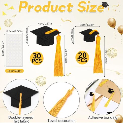 50pcs Graduation Cap Stickers, Black Felt Grad Hat with Tassel Sealing Labels Class of 2026 Party Favors Decal Stickers for Envelopes College High School Graduations Party Supplies in Kuwait