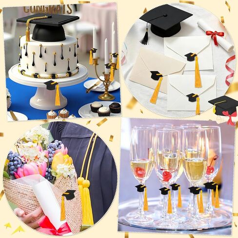 50pcs Graduation Cap Stickers, Black Felt Grad Hat with Tassel Sealing Labels Class of 2026 Party Favors Decal Stickers for Envelopes College High School Graduations Party Supplies in Kuwait