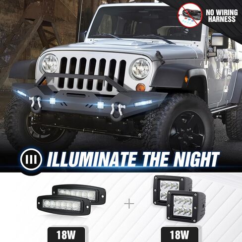 for Wrangler JK Front Bumper Compatible with 2007 2008 2009 2010 2011 2012 2013 2014 2015 2016 2017 2018 Jeep Wrangler JK JKU Unlimited w/LED Lights, Winch Plate, Light Bar Bracket & D-rings in Kuwait