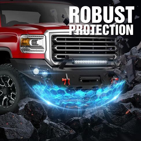 Pickup Truck Front Bumper Compatible with 2015-2019 GMC Sierra 2500 3500 HD Off-Road Pickup Truck Bumper with Winch Plate, Sensor Holes, 5 x LED Lights, License Plate Bracket & D-rings, Black in Kuwait