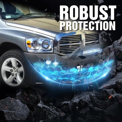 YZONA لمصدات Ram 1500 الأمامية والخلفية متوافقة مع 2006 2007 2008 Dodge Ram 1500 مع لوحة ونش، مصابيح LED، فتحات مستشعر، إطار لوحة الترخيص، أضواء لوحة الترخيص، درع قابل للطلاء، حلقات على شكل حرف D in Kuwait