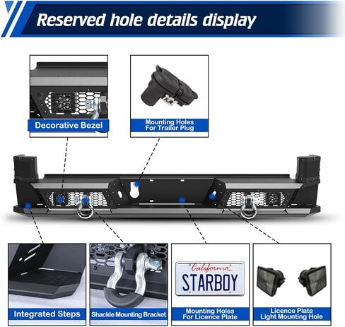 WOLFSTORM Rear Bumper Compatible With 2016 2017 2018 2019 2020 2021 2022 2023 3rd Gen Toyota Tacoma Pickup Bumper with LED Lights D-Rings Textured Black Work with Factory Blind Spot Module Sensor in Saudi Arabia