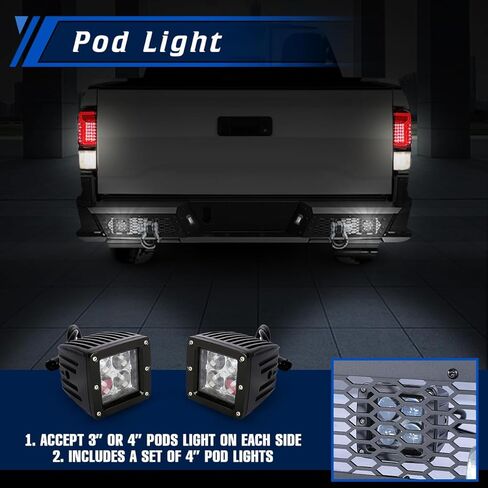 WOLFSTORM Rear Bumper Compatible With 2016 2017 2018 2019 2020 2021 2022 2023 3rd Gen Toyota Tacoma Pickup Bumper with LED Lights D-Rings Textured Black Work with Factory Blind Spot Module Sensor in Saudi Arabia