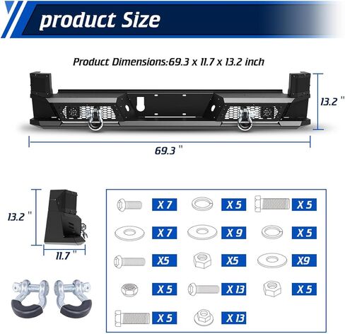 WOLFSTORM Rear Bumper Compatible With 2016 2017 2018 2019 2020 2021 2022 2023 3rd Gen Toyota Tacoma Pickup Bumper with LED Lights D-Rings Textured Black Work with Factory Blind Spot Module Sensor in Saudi Arabia