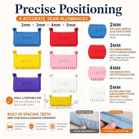 Plman 6 PCS Clip On Sewing Ruler, Edge Stitch Lock and Sewing Gauge, 2mm 3mm 4mm 5mm Stitching Guide Tool for Quilting Embroidery Fabric Craft Projects in Saudi Arabia