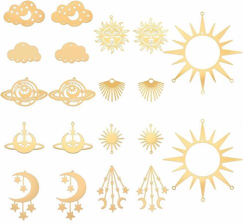 SUNNYCLUE 1 Box 20Pcs 10 Styles Sun Connector Charms Brass Charm Connectors Gold Celestial Moon Star Cloud 2 Holes Link Pendants for Jewelry Making Findings Earrings Necklaces Wind Chimes Dreamcatcher in Kuwait
