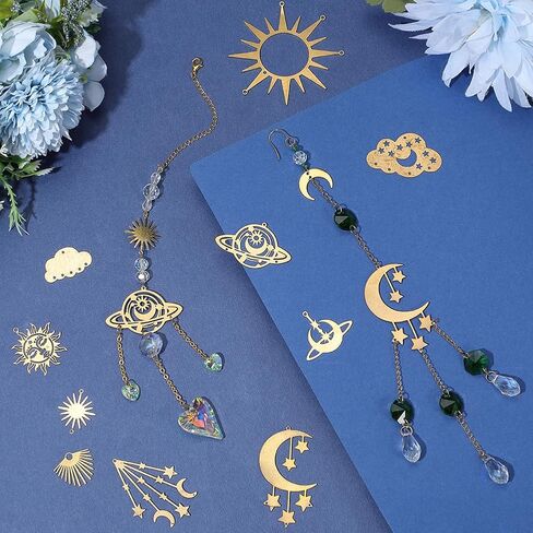 SUNNYCLUE 1 Box 20Pcs 10 Styles Sun Connector Charms Brass Charm Connectors Gold Celestial Moon Star Cloud 2 Holes Link Pendants for Jewelry Making Findings Earrings Necklaces Wind Chimes Dreamcatcher in Kuwait