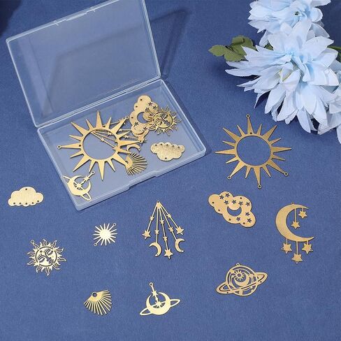 SUNNYCLUE 1 Box 20Pcs 10 Styles Sun Connector Charms Brass Charm Connectors Gold Celestial Moon Star Cloud 2 Holes Link Pendants for Jewelry Making Findings Earrings Necklaces Wind Chimes Dreamcatcher in Kuwait