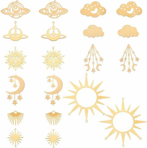 SUNNYCLUE 1 Box 20Pcs 10 Styles Sun Connector Charms Brass Charm Connectors Gold Celestial Moon Star Cloud 2 Holes Link Pendants for Jewelry Making Findings Earrings Necklaces Wind Chimes Dreamcatcher in Kuwait