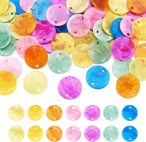 Craftdady 70Pcs Natural Capiz Shell Connector Charms Colorful Round Shell Pendants with 2 Holes Spray Painted Seashell Disc Beads for DIY Jewelry Making Wind Chimes Curtain Lamp Shade Crafts in Kuwait