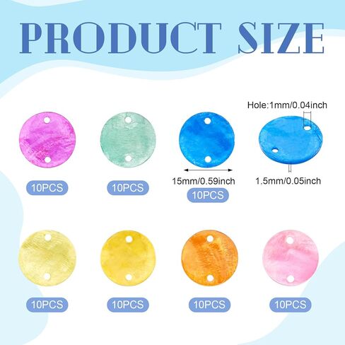 Craftdady 70Pcs Natural Capiz Shell Connector Charms Colorful Round Shell Pendants with 2 Holes Spray Painted Seashell Disc Beads for DIY Jewelry Making Wind Chimes Curtain Lamp Shade Crafts in Kuwait