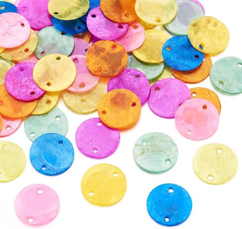 Craftdady 70Pcs Natural Capiz Shell Connector Charms Colorful Round Shell Pendants with 2 Holes Spray Painted Seashell Disc Beads for DIY Jewelry Making Wind Chimes Curtain Lamp Shade Crafts in Kuwait