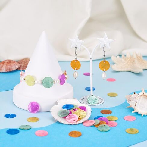 Craftdady 70Pcs Natural Capiz Shell Connector Charms Colorful Round Shell Pendants with 2 Holes Spray Painted Seashell Disc Beads for DIY Jewelry Making Wind Chimes Curtain Lamp Shade Crafts in Kuwait