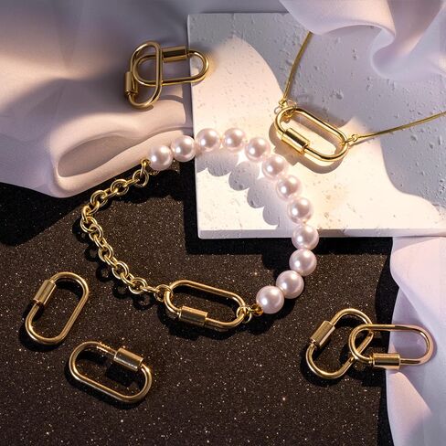 4pcs Screw Lock Clip Charms, Oval Screw Lock Clasps, 17×29mm Large Alloy Keychain Clip Hooks for Jewelry Making Necklace Bracelets Earrings- Gold in Saudi Arabia
