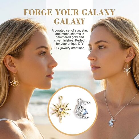 12pcs Celestial Rhinestone Charm Set, Sparkling Sun Moon Star Pendants for Jewelry Making, Alloy Crystal Charm Accessories for Necklace Bracelet Earrings - Silver, Gold in Kuwait