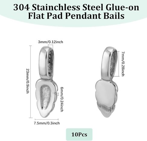 SUNNYCLUE 1 Box 10pcs Large Glue On Bails Cabochon Bails 304 Stainless Steel Metal Oval Leaf Shape Silver Flat Pad Blank Connector Bail Charms For Jewelry Making Necklace Earring Findings Supplies DIY in Kuwait