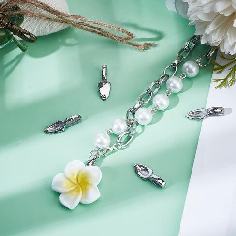 SUNNYCLUE 1 Box 10pcs Large Glue On Bails Cabochon Bails 304 Stainless Steel Metal Oval Leaf Shape Silver Flat Pad Blank Connector Bail Charms For Jewelry Making Necklace Earring Findings Supplies DIY in Kuwait