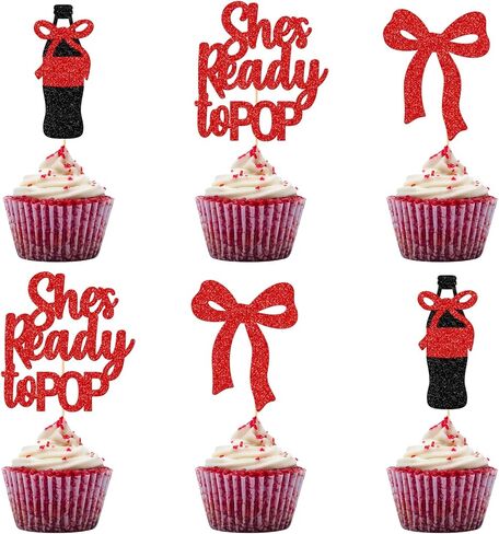 أغطية الكب كيك من She's Ready to Pop - ديكورات استحمام الطفل للفتيات - 24 قطعة من مستلزمات الحفلات الجاهزة للبوب - ديكور حفلات محايد للجنسين من صودا بيبي - تم تجميعها مسبقًا in Kuwait