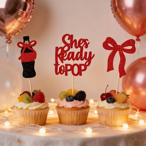 أغطية الكب كيك من She's Ready to Pop - ديكورات استحمام الطفل للفتيات - 24 قطعة من مستلزمات الحفلات الجاهزة للبوب - ديكور حفلات محايد للجنسين من صودا بيبي - تم تجميعها مسبقًا in Kuwait