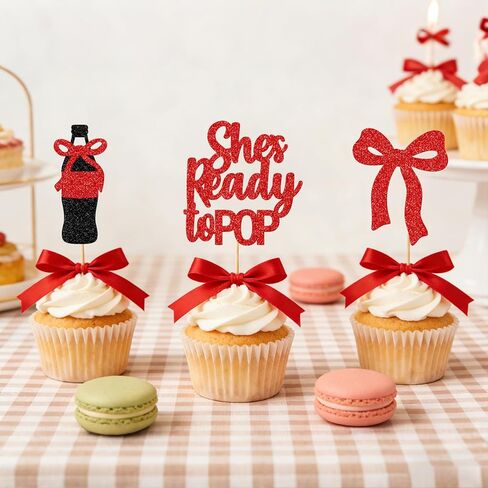 أغطية الكب كيك من She's Ready to Pop - ديكورات استحمام الطفل للفتيات - 24 قطعة من مستلزمات الحفلات الجاهزة للبوب - ديكور حفلات محايد للجنسين من صودا بيبي - تم تجميعها مسبقًا in Kuwait
