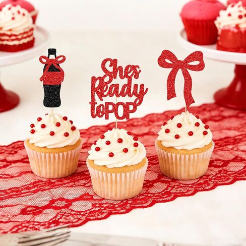 أغطية الكب كيك من She's Ready to Pop - ديكورات استحمام الطفل للفتيات - 24 قطعة من مستلزمات الحفلات الجاهزة للبوب - ديكور حفلات محايد للجنسين من صودا بيبي - تم تجميعها مسبقًا in Kuwait