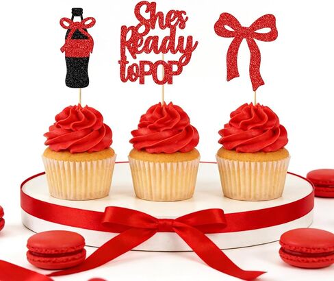 أغطية الكب كيك من She's Ready to Pop - ديكورات استحمام الطفل للفتيات - 24 قطعة من مستلزمات الحفلات الجاهزة للبوب - ديكور حفلات محايد للجنسين من صودا بيبي - تم تجميعها مسبقًا in Kuwait