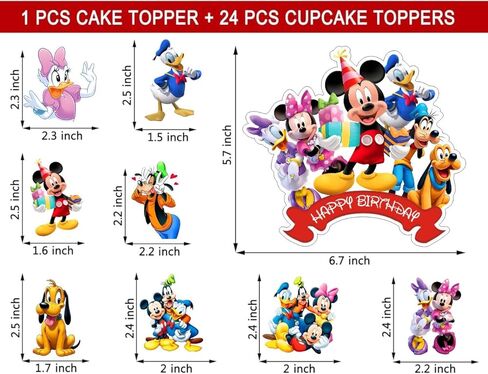 25Pcs Mickey Clubhouse Cake Decorations with 24pcs Cupcake Toppers 1pcs Cake Topper for Mickey Clubhouse Themed Birthday Party Supplies in Saudi Arabia