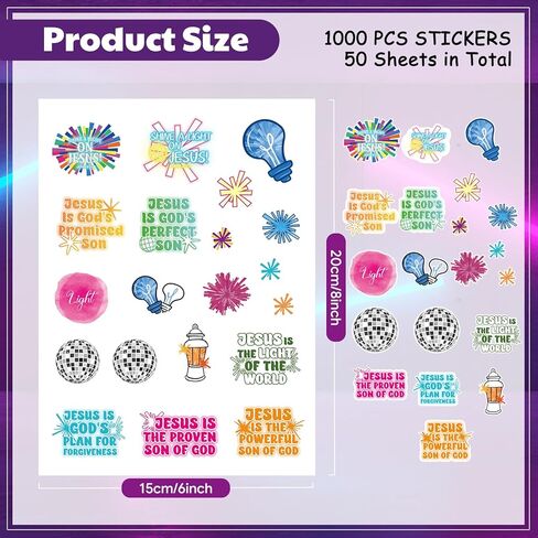 Crtiin 50 Pcs Vbs 2026 Stickers Decoration Jesus is The Light Sticker for Kids Bulk Christian Bible Craft for Bulletin Board Wall Classroom Party Sunday School Supplies 6 x 8 Inch in Kuwait