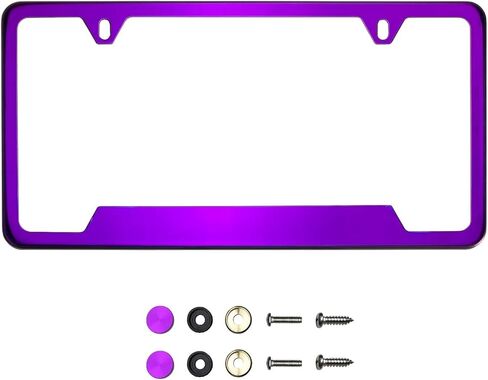 Bottom Corner Cut Out Version Purple Chrome Mirror License Plate Frame T304 Stainless Steel + Metal Screw Caps in Saudi Arabia