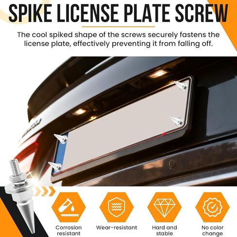 Aifeier ET 6PCS Spikes License Plate Screws Set | Decorative Aluminum Alloy Spikes Shape Tip Fastener Bolts | Universal Fit for Car, Truck, Motorcycle License Plate Frames (Silver) in Kuwait