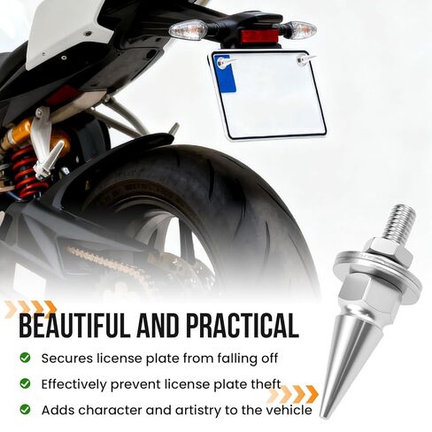 Aifeier ET 6PCS Spikes License Plate Screws Set | Decorative Aluminum Alloy Spikes Shape Tip Fastener Bolts | Universal Fit for Car, Truck, Motorcycle License Plate Frames (Silver) in Kuwait
