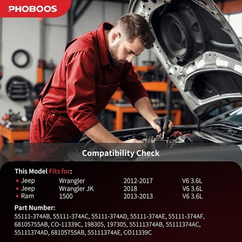 ضاغط تكييف الهواء PHOBOOS مع قابض متوافق مع جيب رانجلر 2012-2017 ورامز 1500، 3.6 لتر، HCC-RS18، تبريد سريع، ضوضاء منخفضة، سهل التركيب، المرجع CO-11339C in Kuwait