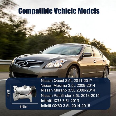 AC Compressor Compatible with Nissan Maxima 3.5L 2009-2014, Murano 2009-2014, Pathfinder 2013-2015, Quest 2011-2017, Infiniti QX60 2014-2015, Infiniti JX35 2013, Replace OE CO-11319C, 67671, 68671 in Kuwait