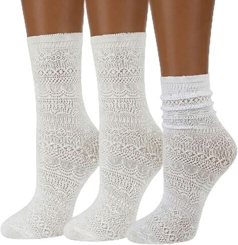 Soxbang Lace Mary Jane Socks,Ultra Thin Crew Mesh Casual Lace Cotton Ankle Sheer Calf Socks Dress 3 Pairs in Saudi Arabia