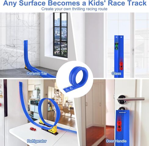 15 FT Flexible Toy Car Track with Suction Cups: DIY Roll-Up Racetrack Ramp for Window & Wall Surfaces, Compatible with 1/64 DieCast Vehicles, Screen for Boys Girls Ages 3-8 in Saudi Arabia