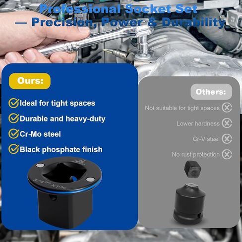 Socket Set Adapter,2026 Upgraded Low Profile Impact Socket Set Works with Impact Wrench for Confined Space，Upgraded Strong Magnetic Hold，3/8" to 1/2", 1/4" to 3/8", 3/4" to 1", 1/2" to 3/4", 4PC in Kuwait
