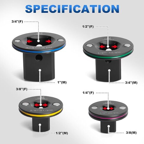 Socket Set Adapter,2026 Upgraded Low Profile Impact Socket Set Works with Impact Wrench for Confined Space，Upgraded Strong Magnetic Hold，3/8" to 1/2", 1/4" to 3/8", 3/4" to 1", 1/2" to 3/4", 4PC in Kuwait