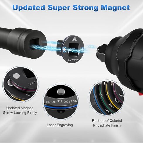 Socket Set Adapter,2026 Upgraded Low Profile Impact Socket Set Works with Impact Wrench for Confined Space，Upgraded Strong Magnetic Hold，3/8" to 1/2", 1/4" to 3/8", 3/4" to 1", 1/2" to 3/4", 4PC in Kuwait