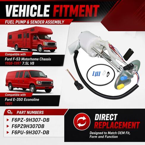 SecosAutoparts Electric Fuel Pump Module Assembly with Sending Unit Compatible with 1988-1997 Ford F-53 Motorhome Chassis 7.5L V8, 1991 E-350 Econoline - Replaces F6PZ-9H307-DB F6PZ9H307DB in Kuwait