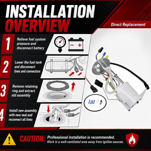 SecosAutoparts Electric Fuel Pump Module Assembly with Sending Unit Compatible with 1988-1997 Ford F-53 Motorhome Chassis 7.5L V8, 1991 E-350 Econoline - Replaces F6PZ-9H307-DB F6PZ9H307DB in Kuwait