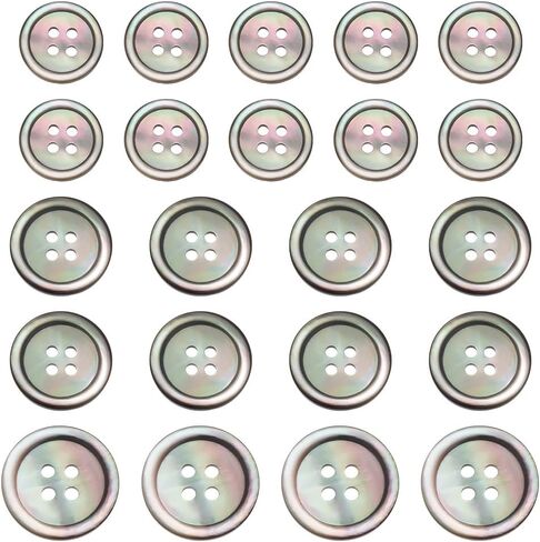 26Pcs Pearl Shell Buttons 4 Holes Natural Black Flat Round Seashell Button 15/17.5/20 mm Bulk Round Sewing Craft Buttons for DIY Sewing Crafts Clothes Decorations Blazer Suits Shirts in Saudi Arabia